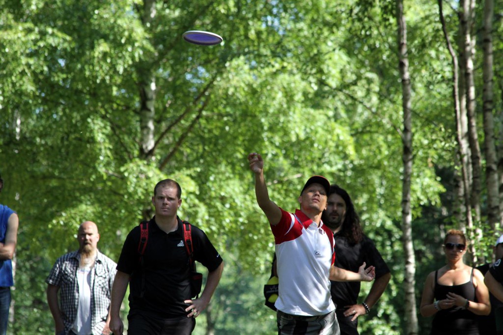 Home player Patrik Eriksson on hole 24 and Nate Doss on the left and behind Tomas Ekström